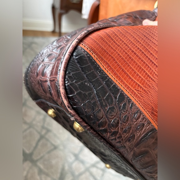 Brahmin Maggie Two Tone Brown Croc-Embossed Leather Hobo With Brass Hardware - Picture 8 of 17